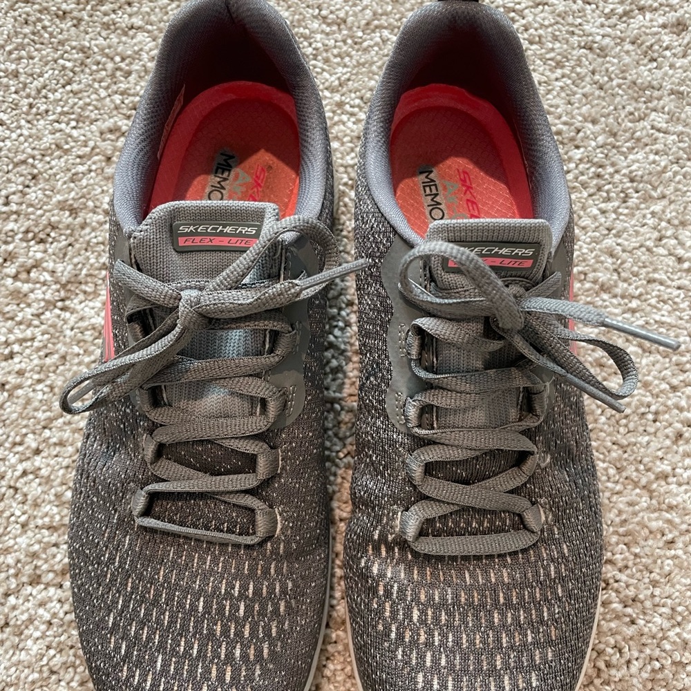 Skechers Women's Gray Knit Athletic Shoes with Pink Insole